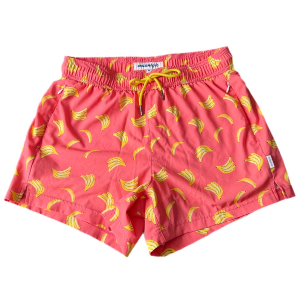 Maamgic Banana Print Swim Trunks | Coral Pink | Size Medium 🍌🌴